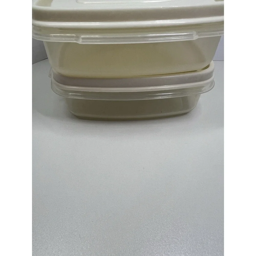 Vintage Rubbermaid Servin Saver #1 - 2 Cups - Lot Of 2 Sandwich‎ w Lids Almond